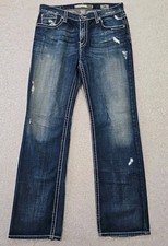 BKE Buckle Jeans Tyler Size 34L Blue Rinse Denim Distress Embroidered Stretch