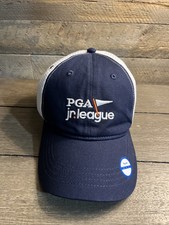 PGA Jr League Golf Hat Cap Navy White Mesh-Back Adjustable Sz Youth NWT Trucker