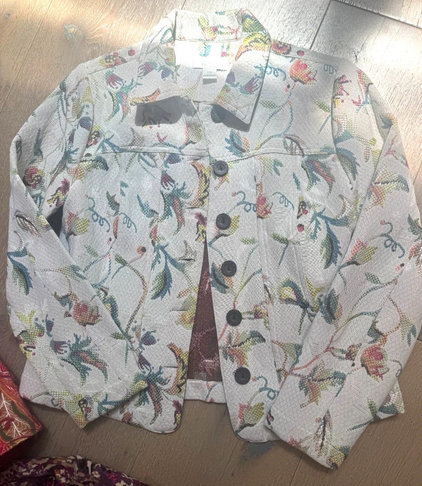 4) Christopher & Banks Women PS Small Jacket Denim and Floral GRANDMA CORE Lot - Image 3 of 4