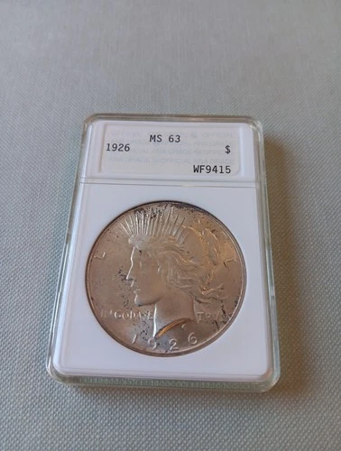 1926 P Peace Silver Dollar ANACS MS63 Tougher Date Peace/Soapbox Holder