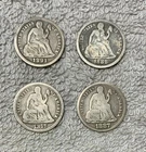 Old U.S. coins lot of 4 from 1800'S, seated liberty Dimes All 90% Silver.