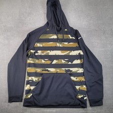 Nike Dri-Fit Mens Medium Black Camo Striped Pullover Hoodie Sweatshirt Training