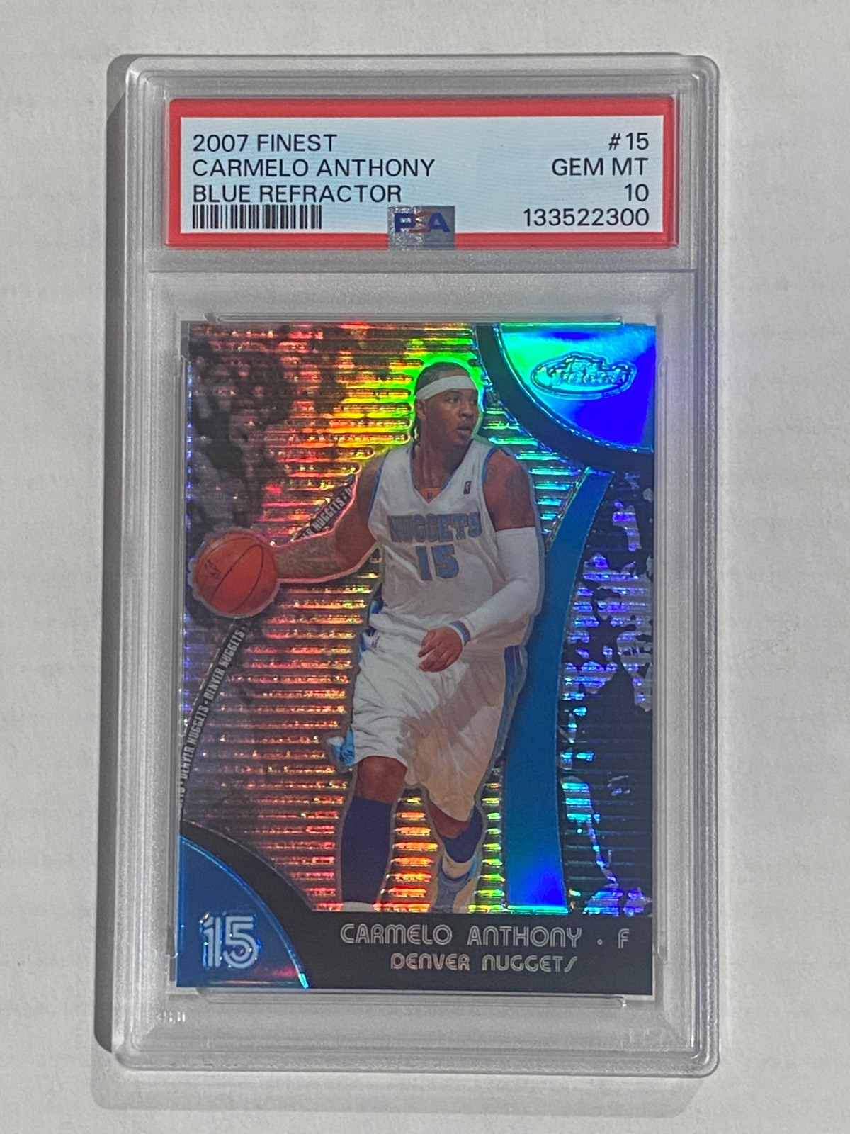 2007-08 Topps Finest Carmelo Anthony BLUE REFRACTOR #15 GEM MINT PSA 10 /199 HOF