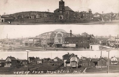 Street View Iron Mountain MI Michigan #4 RPPC Photo Postcard COPY