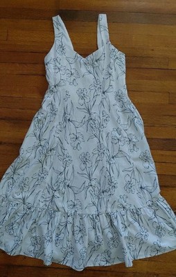 Cynthia R Women's Linen Midi Floral V-Neck Tiered Sleeveless Dress S 2 NWT $129