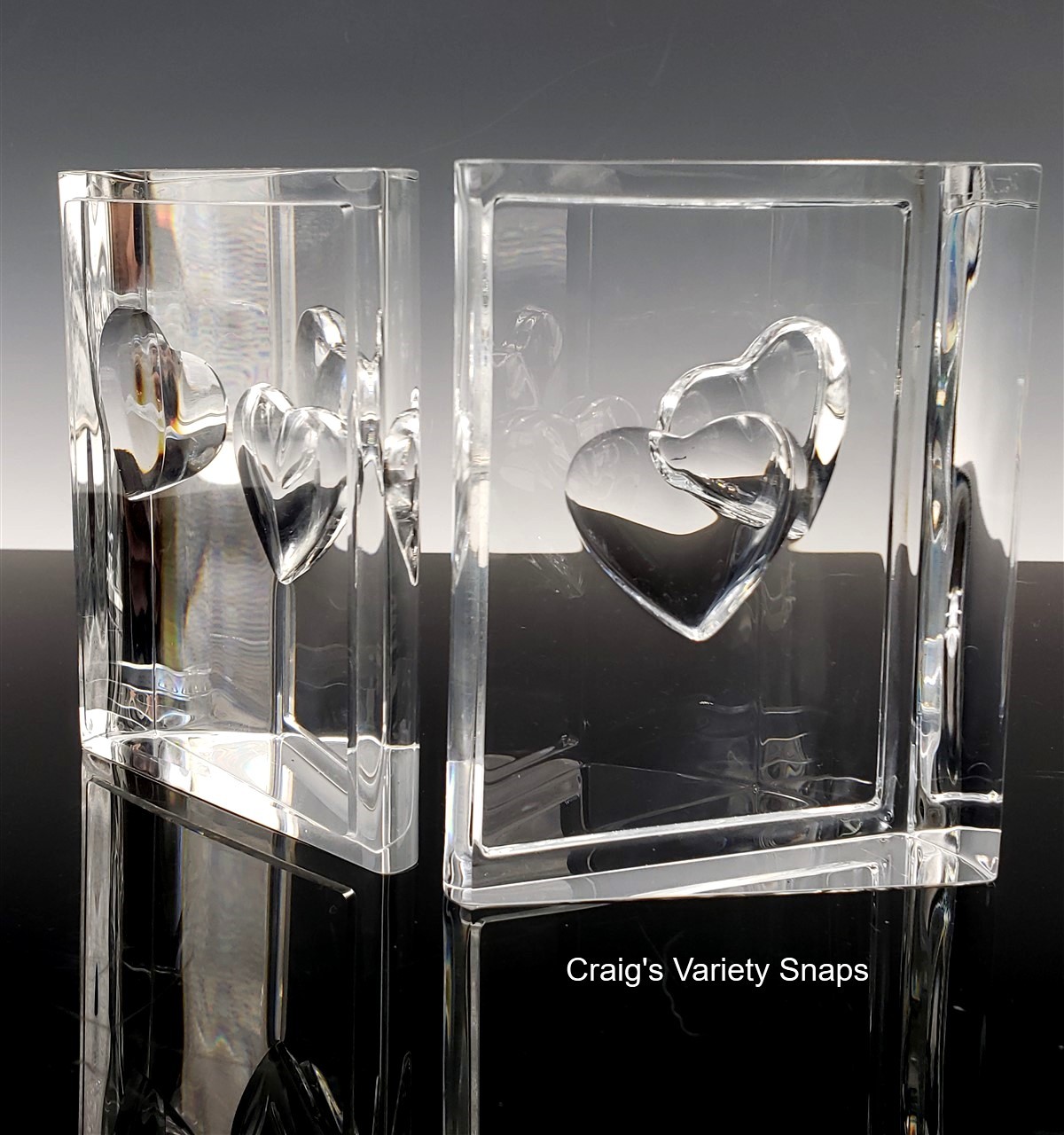 Steuben Glass Double Hearts Crystal Sculpture Bookends Paperweight Boxed USA