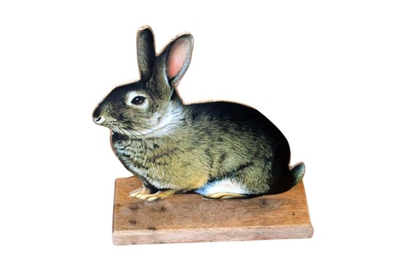 Metallhase Auf Holzsockel Dekofigur Kaninchen Tischdeko Ostern Osterdeko-image