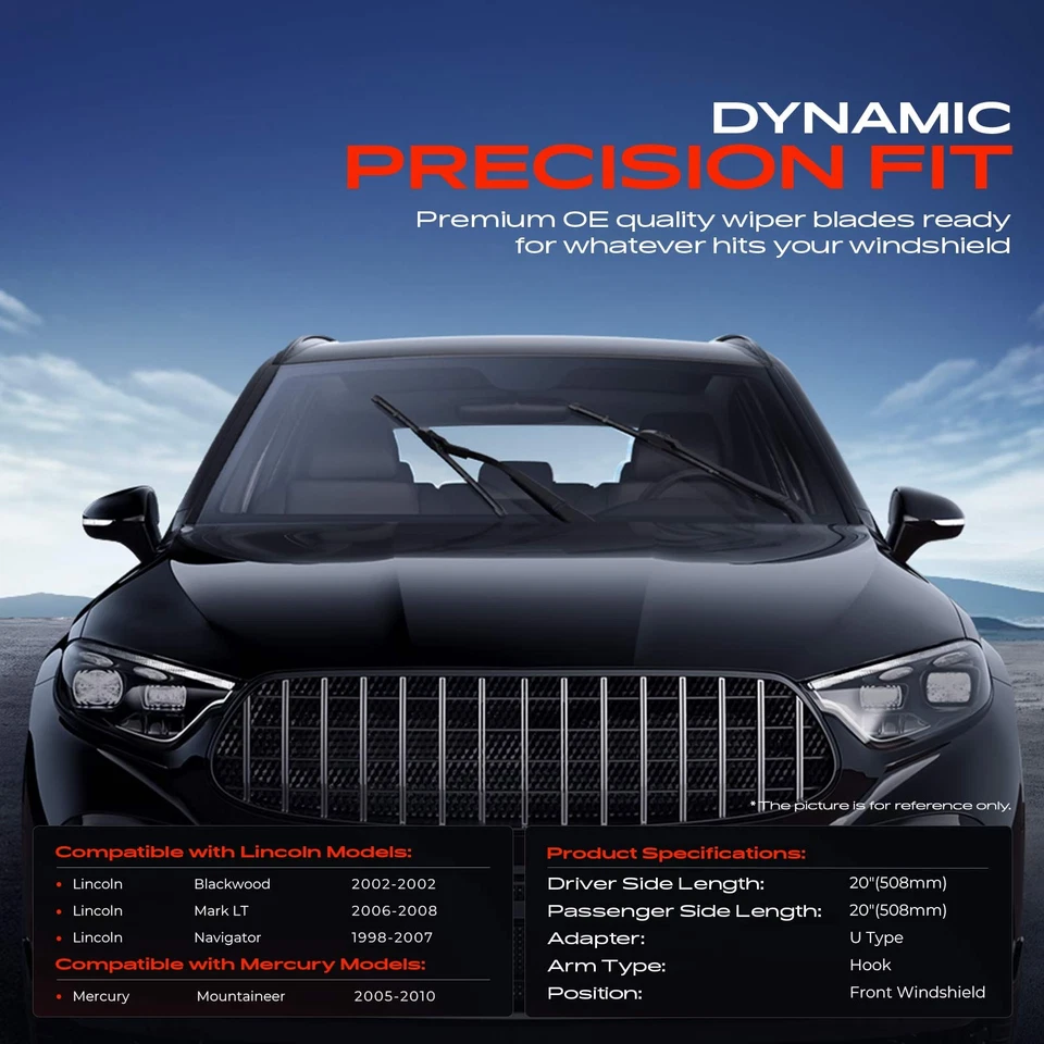 2x Limpiaparabrisas delantero de 20" y 20" para Lincoln Navigator 98-07 Mercury Foto 2 de 4