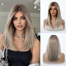 Women Ombre Long Straight Wig Halloween Cosplay Synthetic Hair Multiple Colors