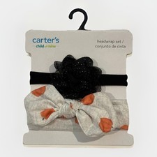 Carter's 2-Pk Headwrap Set Plume Black Pumpkin Bow Fall Halloween Baby Girl NEW