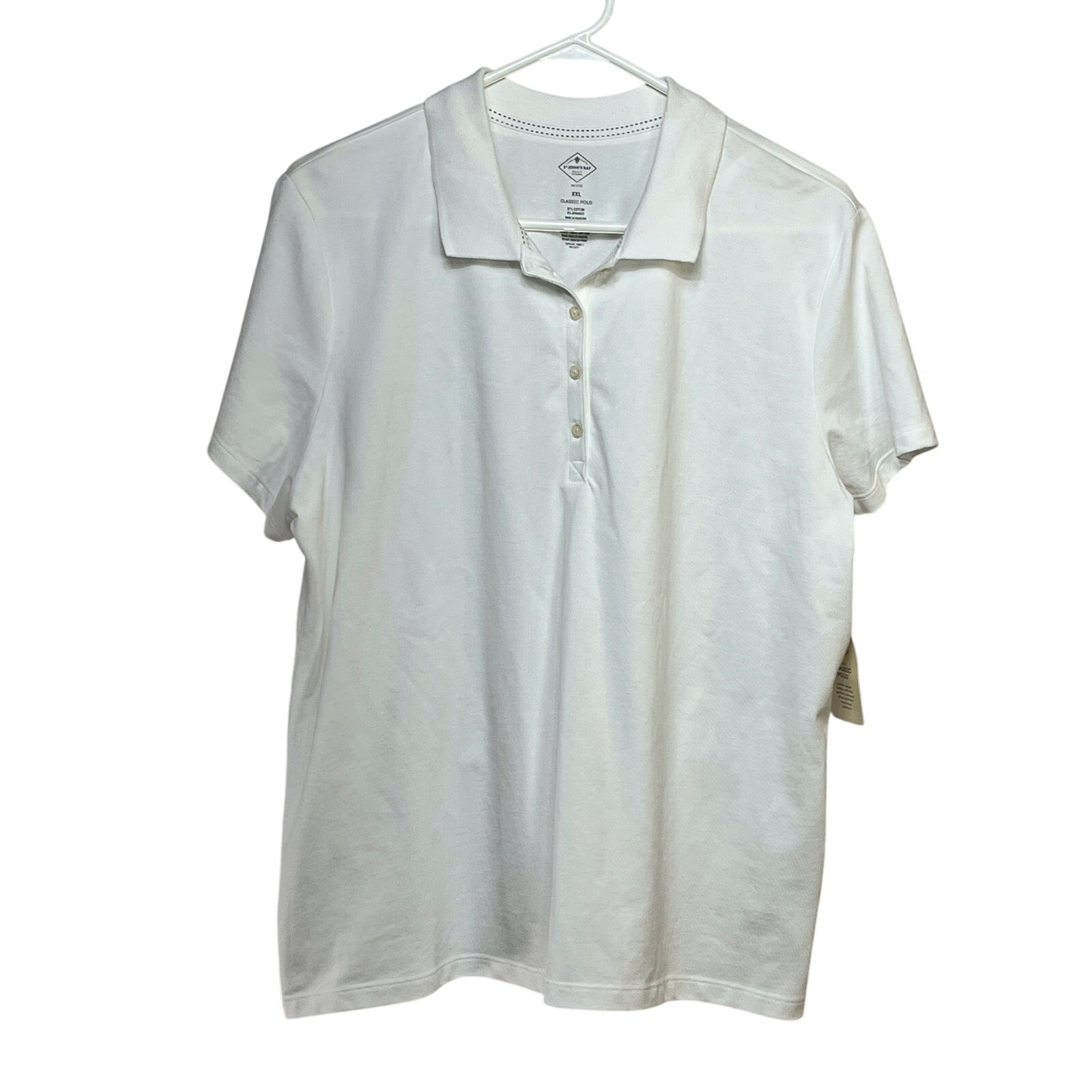 Polo Shirt White Cotton Pique Stretch Women's Petite XXL JCP St. John's Bay NWT-image
