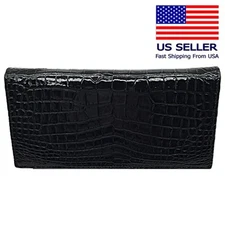 Genuine Crocodile Skin Long Bifold Wallet Exotic Full-Grain Leather Inside & Out