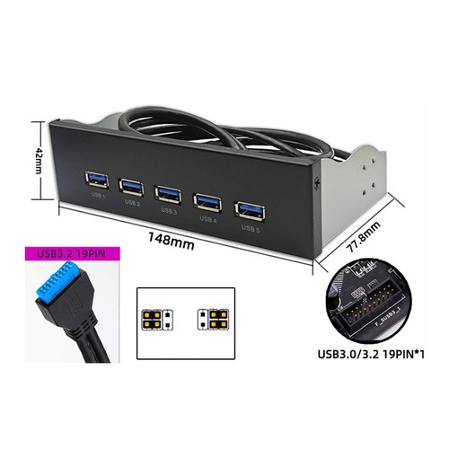 Front Panel USB Hub 5xUSB3.2 GEN1 19 Pin 5.25in Optical Drive Front Panel Fo SAL - Afbeelding 17 van 24