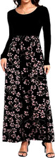 WOMEN PLUS SIZE BLACK FLORAL LONG SLEEVE MIDI DRESS ( SIZE XL )