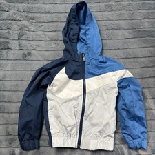 Nike Kids Blue White Colorblock Big Swoosh Hooded Windbreaker Jacket Size 4 XS