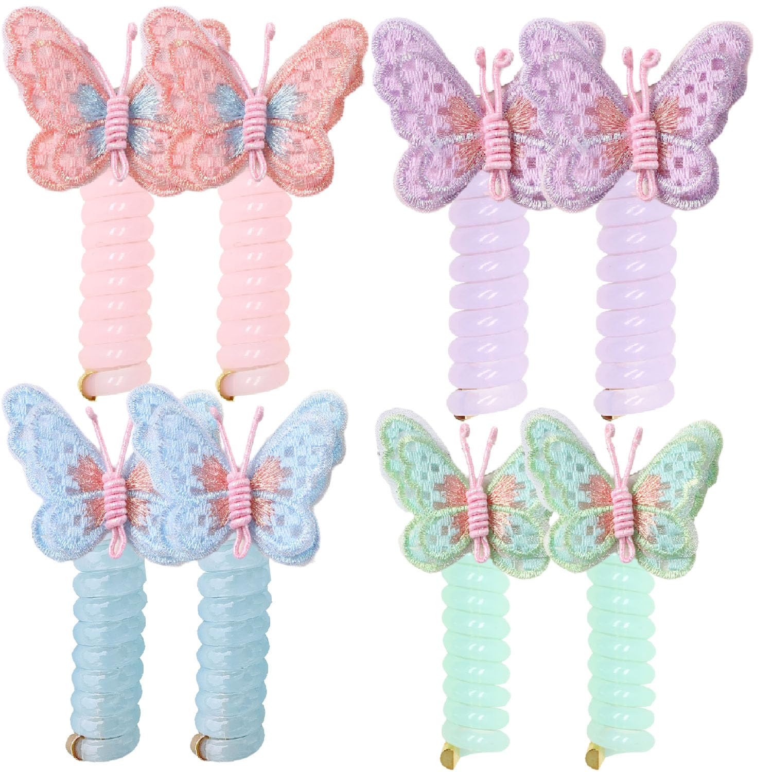 8Pcs Butterfly Telephone Wire Hair Bands for Girls - Colorful Telephone Line Hai