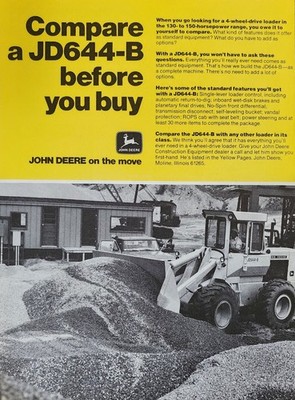 John Deere Construction Tractor Loader Picture Magazine Ad Original Vtg Decor 
