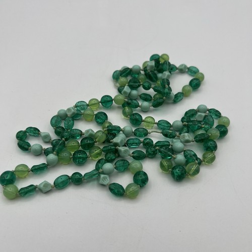 Vintage Glass Beaded Necklace Long Flapper Multi Green Hand Knotted 60" Germany - Picture 8 of 9