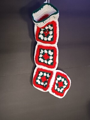 Hand Made Granny Square Crotchet Christmas Stocking wJingle Bells 20''