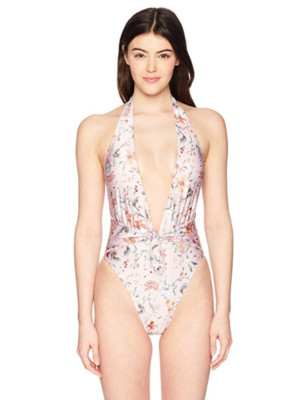 MINKPINK Women Summer Meadow Tie Front Floral One-Piece Swimsuit, Multicolor, M