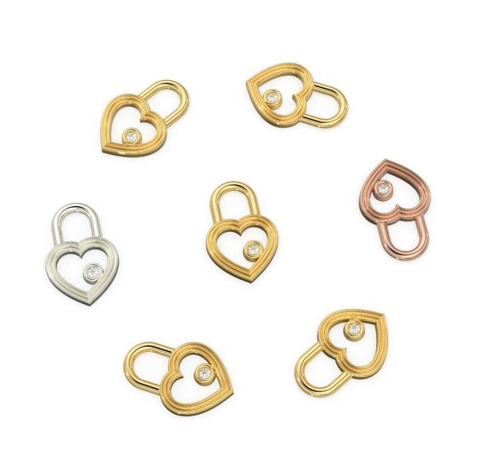 14K 纯金心形锁天然钻石小小饰品吊坠礼物。 — 第 3/4 张图片