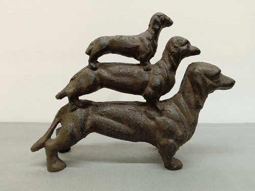 Vintage Heavy Cast Iron Trio Stacked Dachshund Wiener Dog Figurine Door Stop