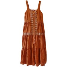 Madewell Embroidered Button Front Tiered Midi Dress Orange Sleeveless Sz XS