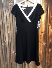 VTG Donna Ricco New York V Neck Dress Sz 14 Black Polyester Retro USA Made NOS