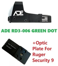 Ade RD3-006 GREEN Dot Reflex Sight + RUGER Security 9 pistol Optic  Plate S/A