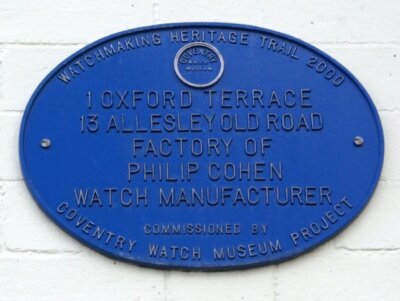 Foto 6x4 Coventry Watch Museum Projekt Plakette auf 13 Allesley Old Road c2009
