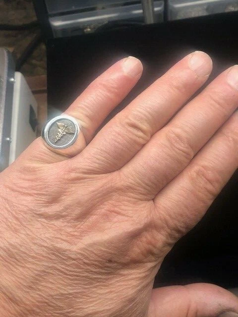 Two Tone 14k Gold and Silver Medical Symbol Caduceus Solid Ring - Image 3 of 4