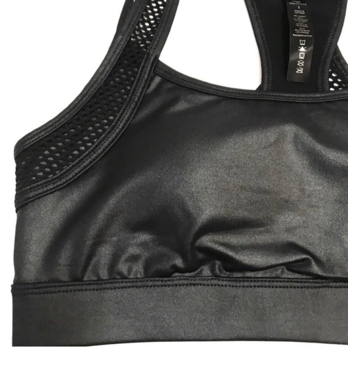 90 Degree by Reflex Black Strappy & Mesh Liquid Shine Padded Sports Bra sz S