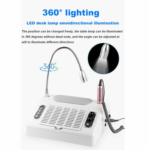 Nail Vacuum Cleaner Polishing Machine Nail Art Suction Dust Collector LED Light - Picture 6 of 11
