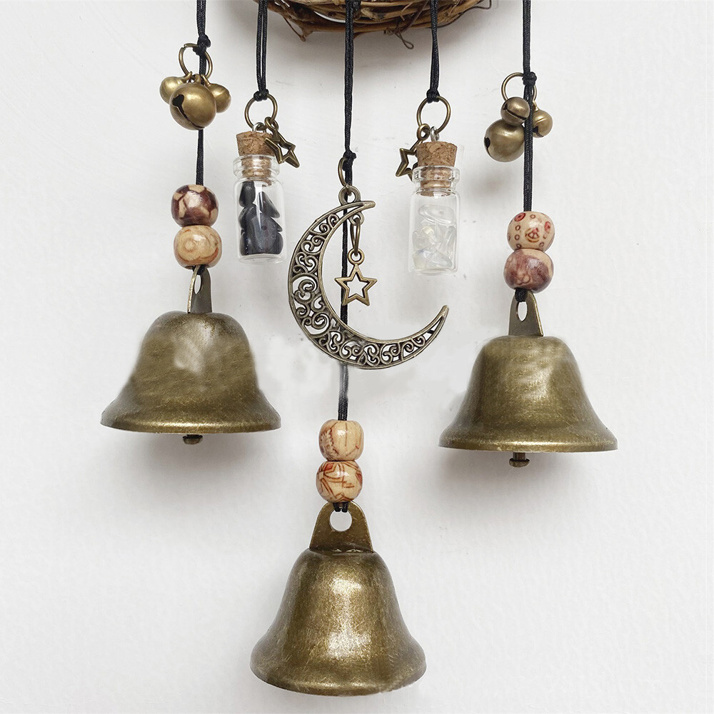 Witch Bells Wind Chimes Twine Wall Hanging Door Handle Blessing w/ Wicker Wreath eBay