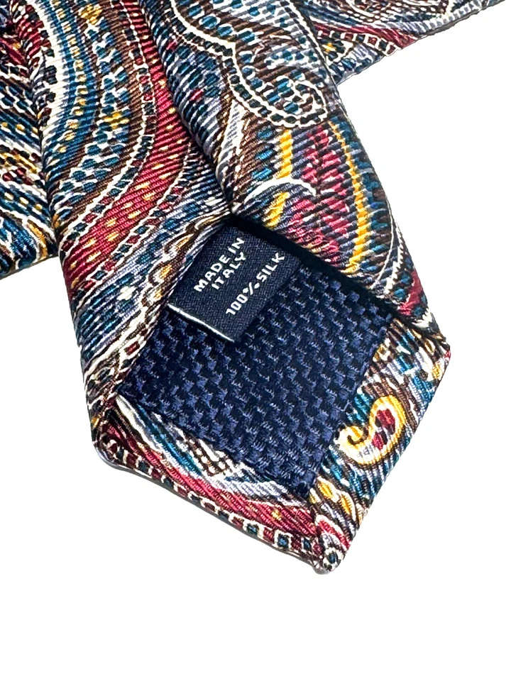 Daniel Cremieux Silk Tie Made in Italy Red Navy Paisley Mens Classic Necktie - Image 4 of 4