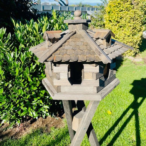 DARLUX Vogelhaus L Vogel Futter Haus Futterstelle + Ständer Sechseck Dunkelbraun - Bild 4 von 6