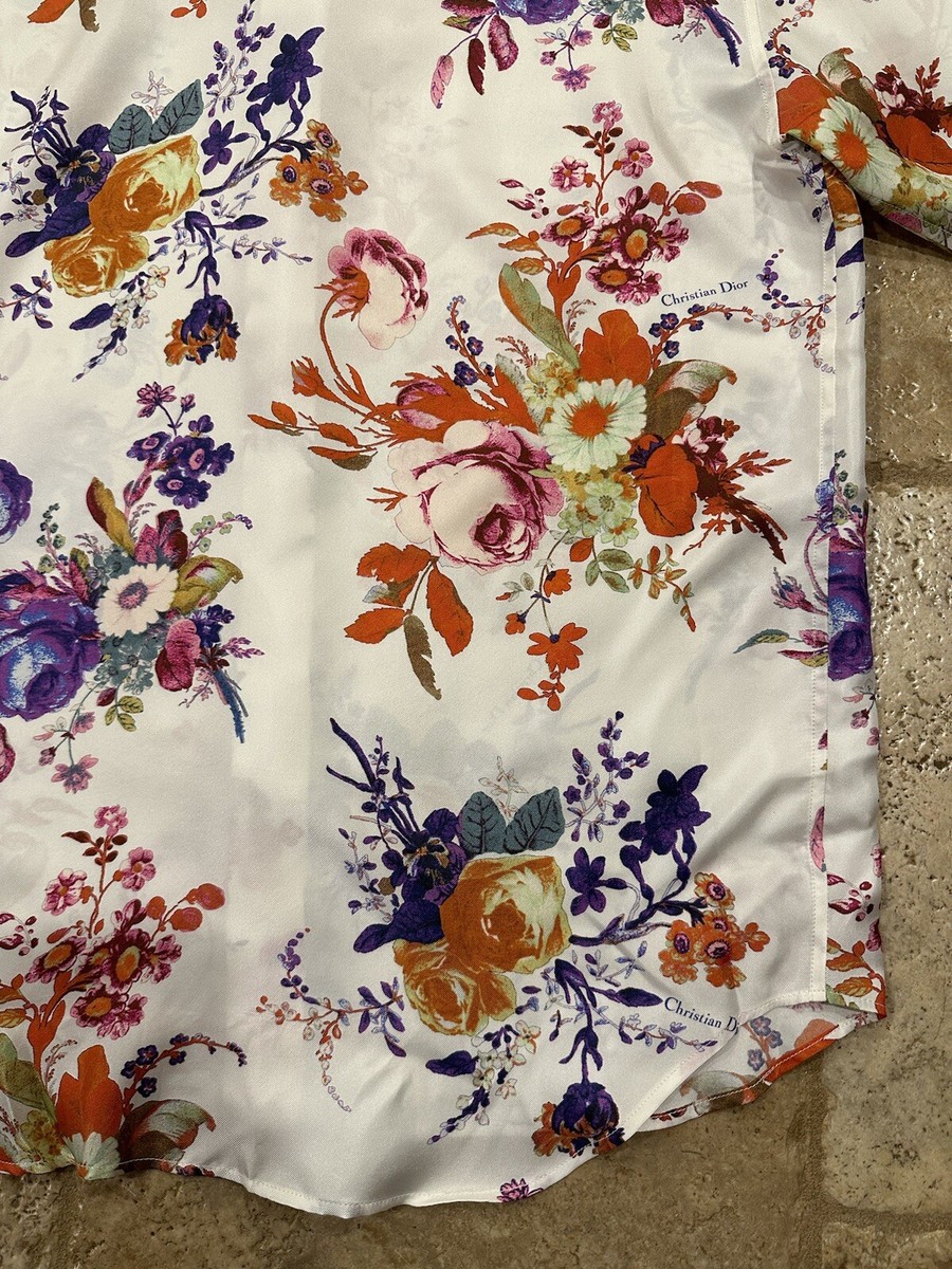 Dior x Kaws Kim Jones Silk Floral Button Up Bee Logo Shirt
