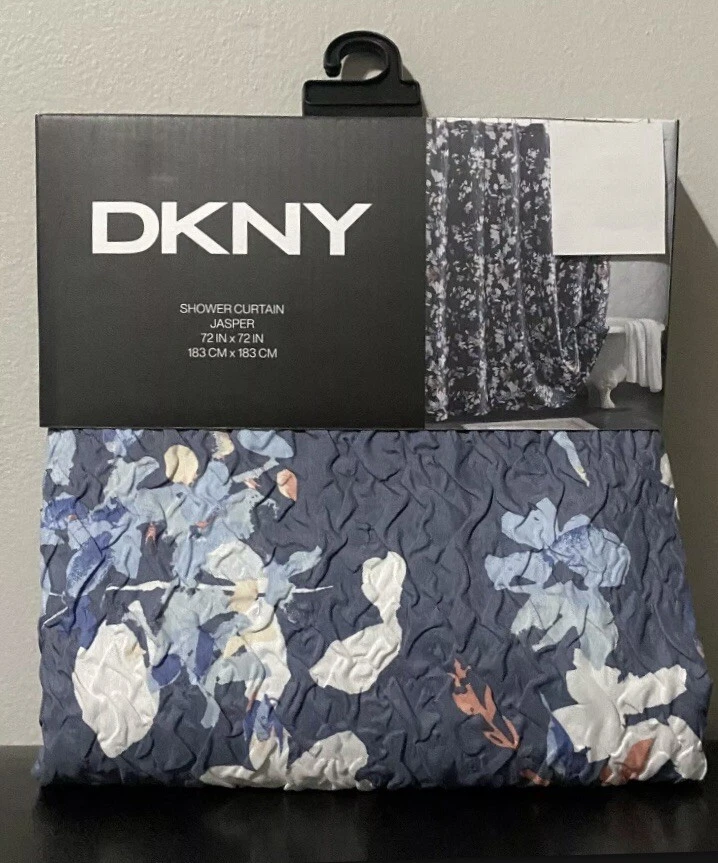 Cortina de Ducha Floral DKNY JASPE 72x72 Azul Blanco Amarillo Acuarela Microescultura Foto 2 de 4