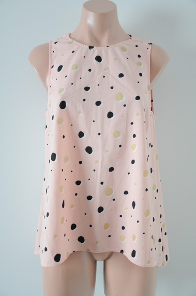 Tokito Top Womens Size 12 Pink Black Gold Dots Sleeveless Blouse