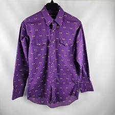 Wrangler Shirt VTG Western Cowboy Purple Aztec X-Long Tail 15.5-34 Made In USA