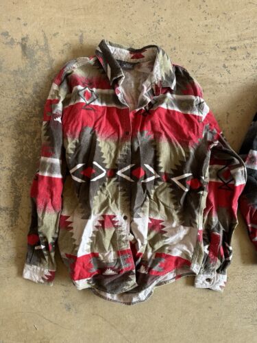 2 Vtg Rare Woolrich Southwestern Aztec Print Cotton Shirts Made In USA Large - Picture 2 of 10
