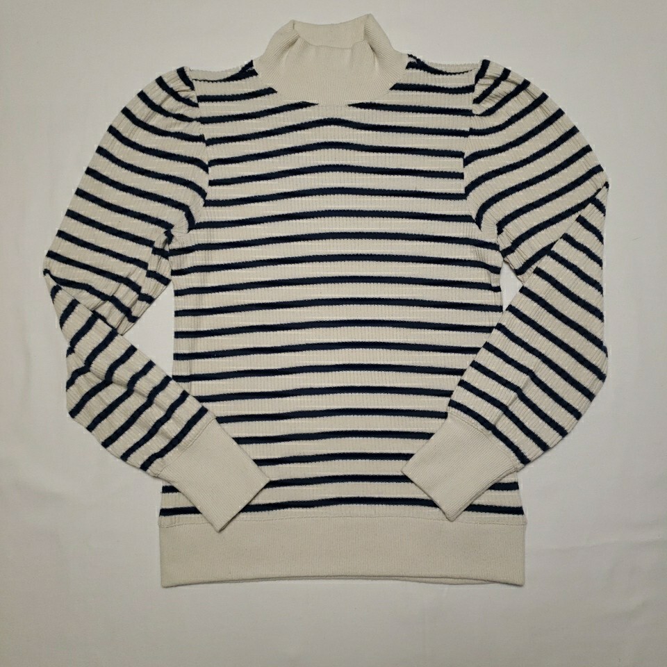 J Crew Navy White Striped Mock Neck Sweater Size S Nautical Style