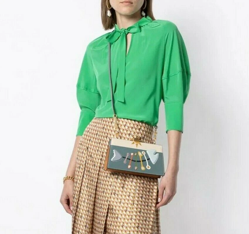 Borsa a tracolla nuova con etichette TORY BURCH Fish appliqué Frame Artico prezzo al pubblico consigliato $598