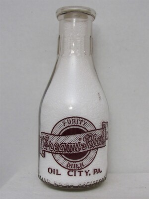 TRPQ Milk Bottle Purity Creami-Rich Milk Dairy Oil City PA VENANGO COUNTY 1945