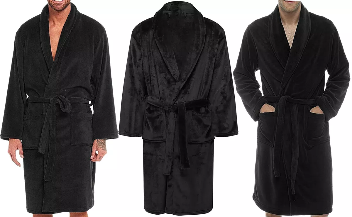 3XL Black Soft Fleece Dressing Gown Shawl Collar Bath Robe Mens Gents Lads XXXL