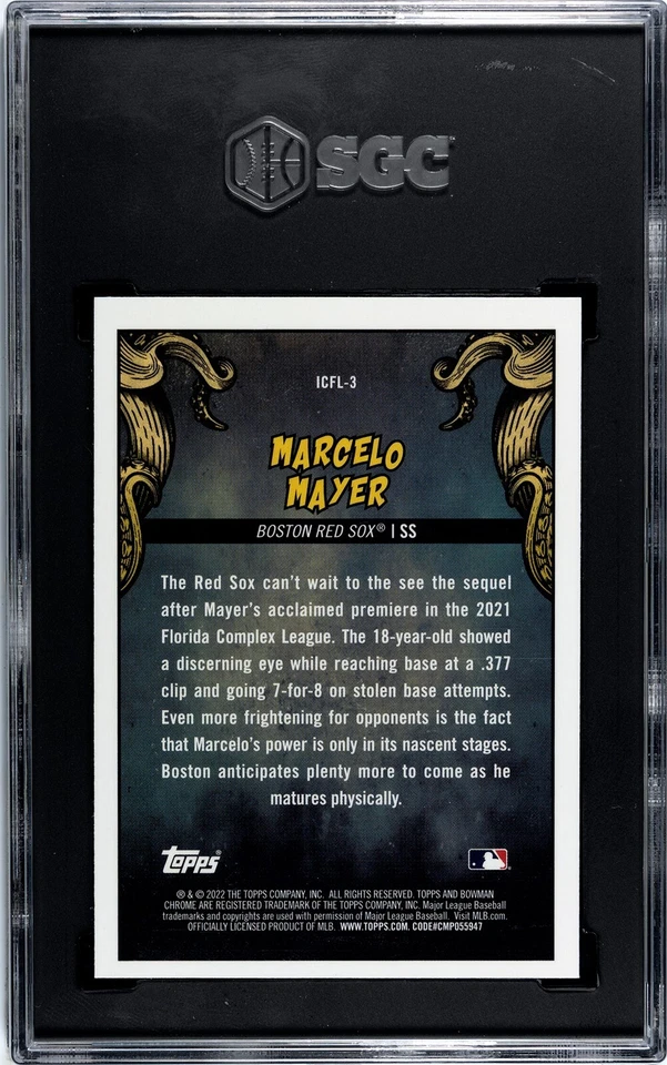 2022 Bowman Chrome It Came to the League Mojo #ICFL-3 Marcelo Mayer SGC 9.5 - Image 2 of 4