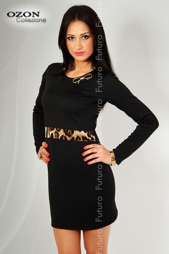 Animal Pattern High Quality Mini Dress Gold Brooch Zipper Shift FC1732/5381 - Picture 2 of 7