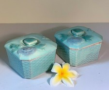 Vintage Ceramic Lidded Boxes (2) - Green w/ F...