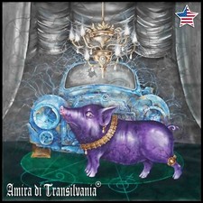 Pig purple pork animals vintage car candelabrum art painting direct from artist
