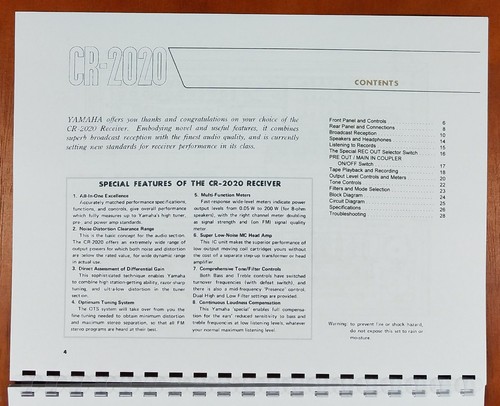 Yamaha CR-2020 Stereo Receiver Owners Manual - Picture 2 of 6